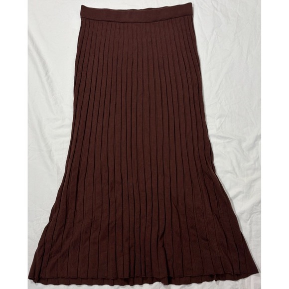 a new day Dresses & Skirts - A New Day Womens Ribbed Knit Midi Skirt Burgundy Pleated Cozy Stretch Pull-On XL